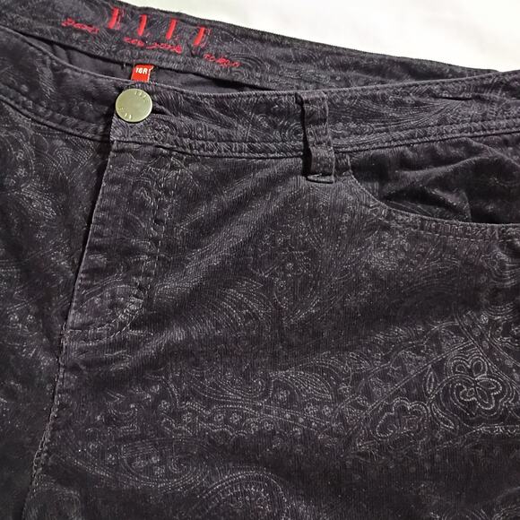 Elle Women's 16R Deep Purple (almost black) Paisley Printed Corduroy Pants - Picture 9 of 15